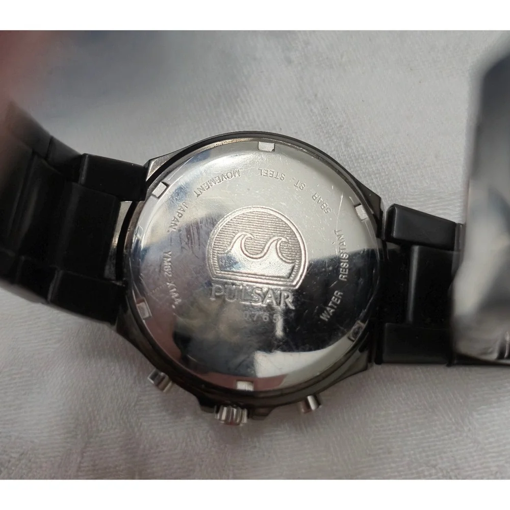 Pulsar Chronograph Watch Mens OS Black Silver PF3547 Alarm Date Money Sport